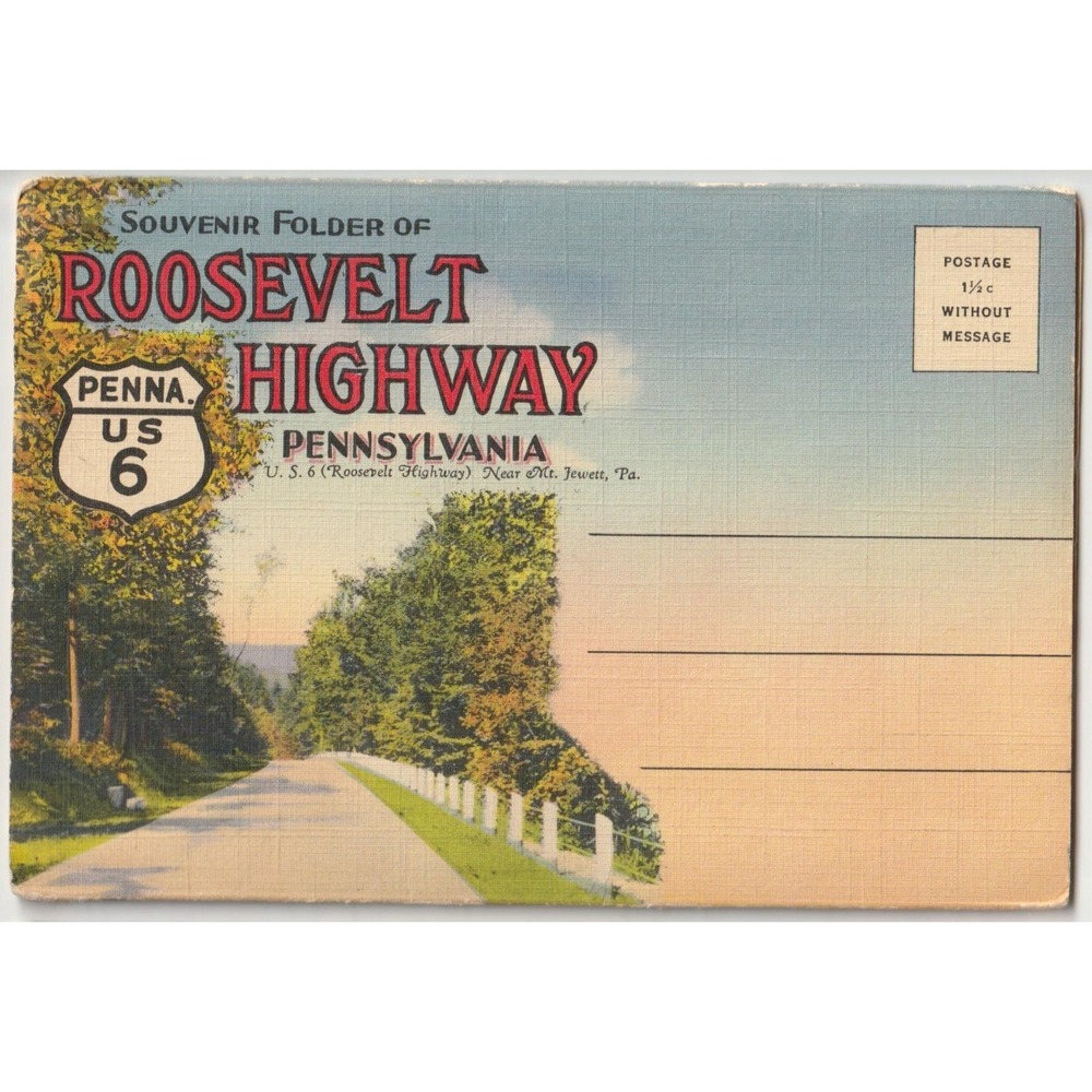 Roosevelt Highway US 6 Mt Jewett Pennsylvania PA Souvenir Folder Linen Postcard - Picture 1 of 2
